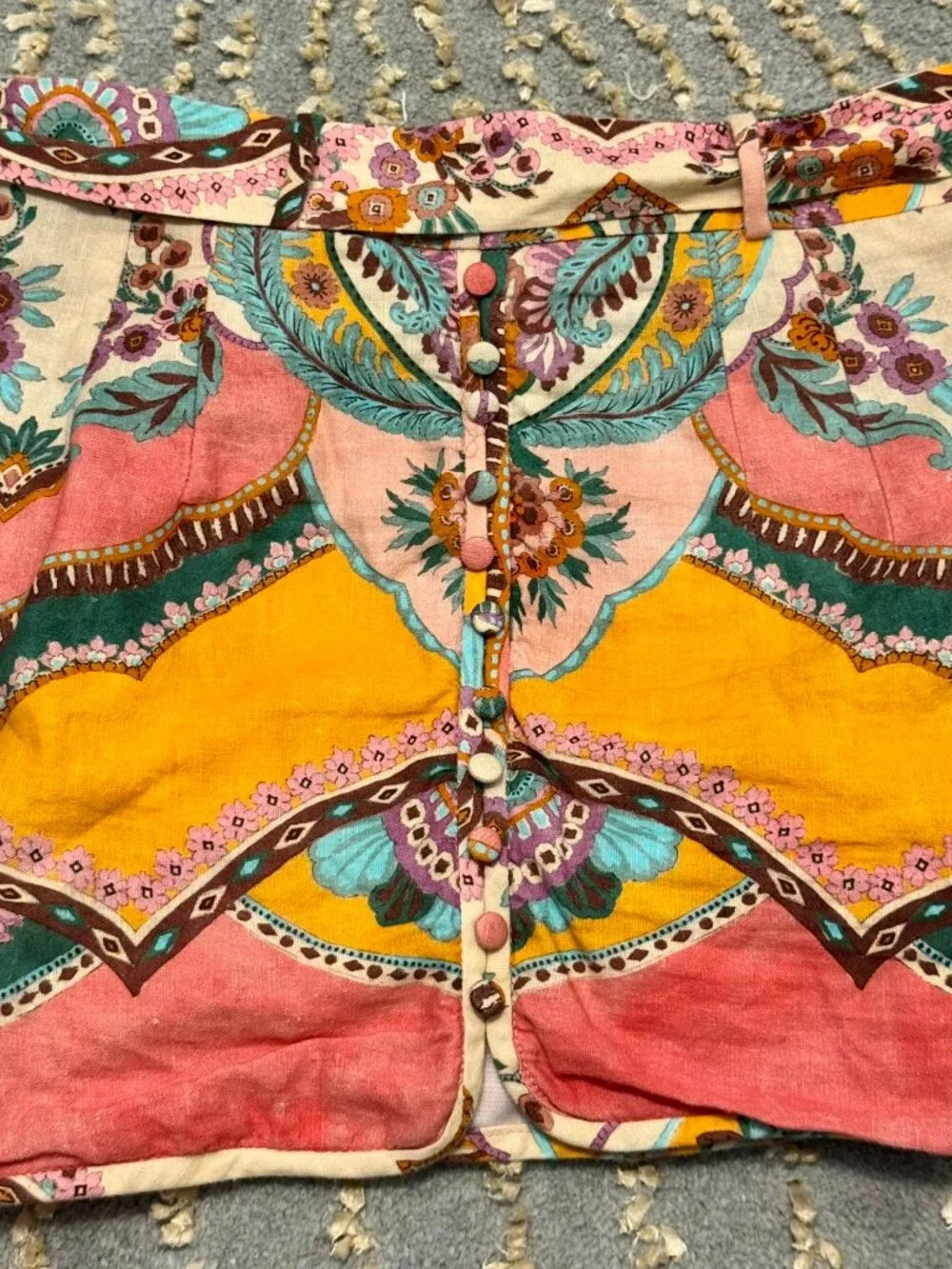ZARA Belted Linen Blend Print Shorts – Medium | Pink Moroccan Boho | EUC - Picture 14 of 14